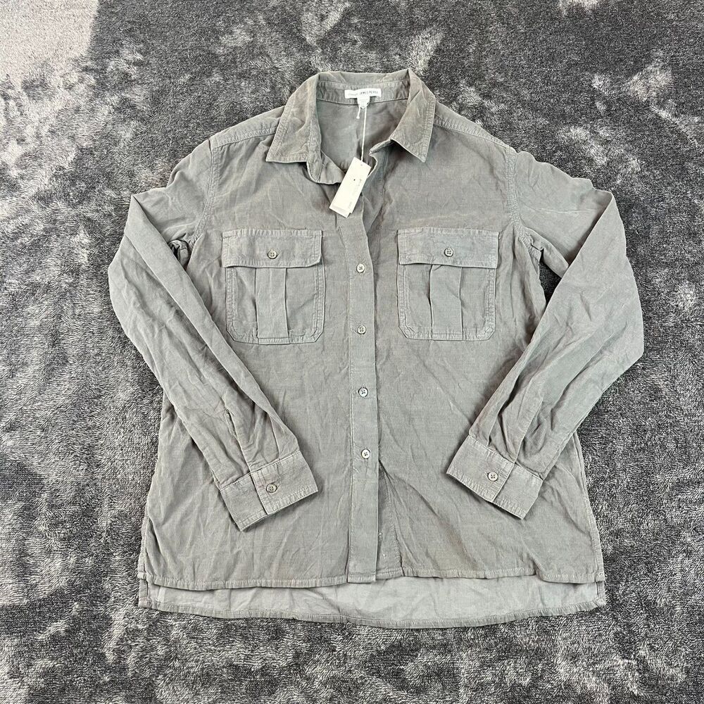 James Perse Corduroy Button Up Shirt Gray Women's 1 Pinwale Pocket $185 NWT